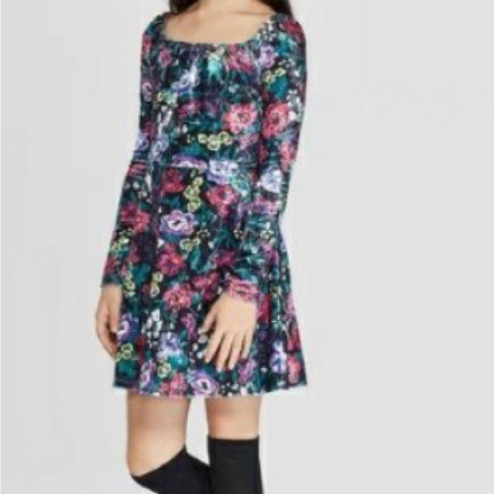 Art Class Girls Velvet Floral Dress